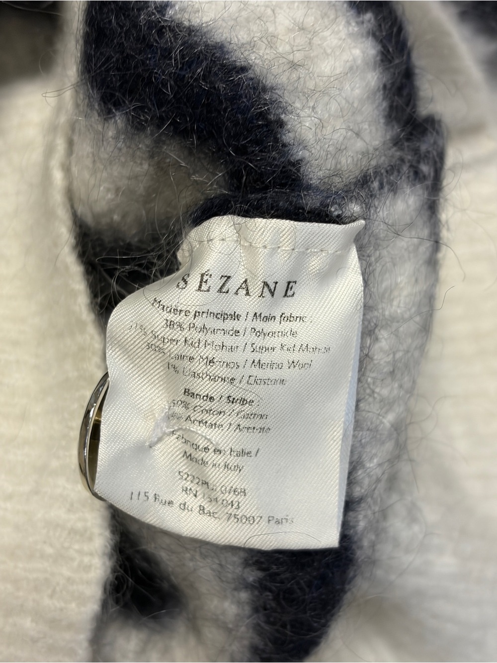 Sézane Striped Mohair Blend High Neck Button Shoulder Sweater Size L - Picture 7 of 10
